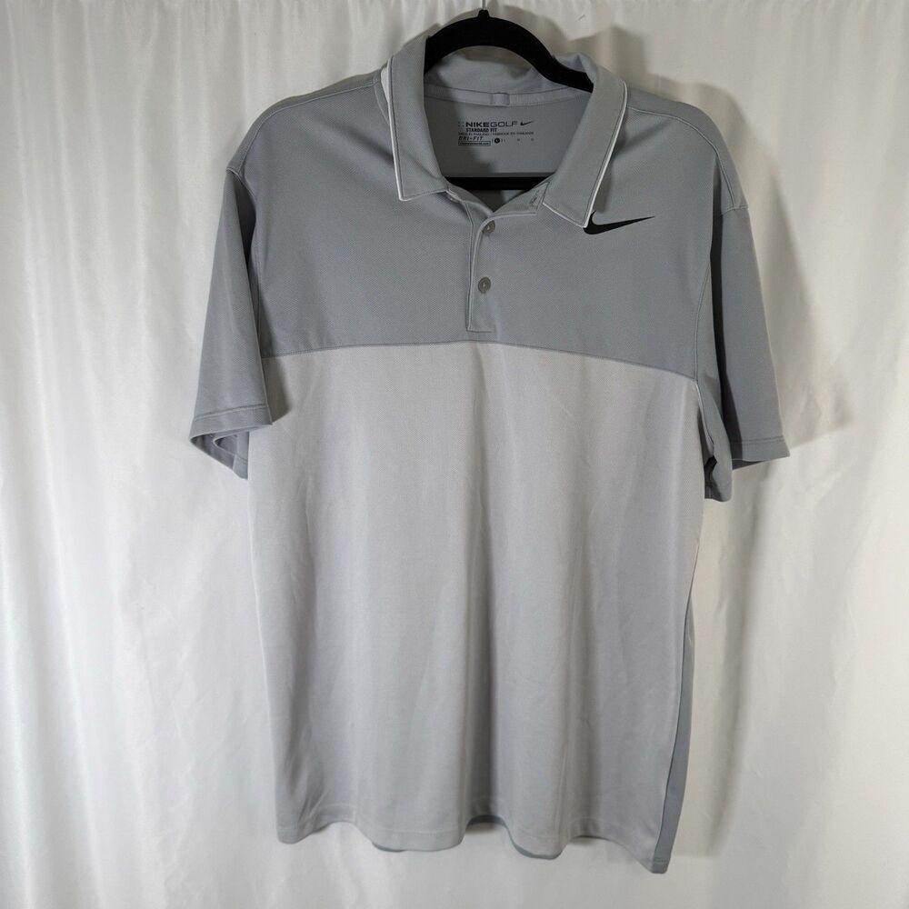 Nike Golf Polo Men's Large Grey Short Sleeve Standard Fit Dri-Fit 2 Tone Polyest